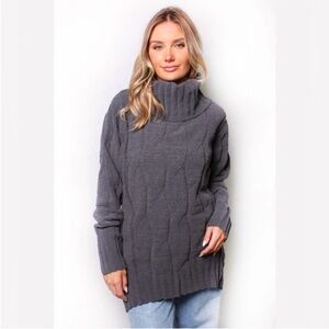 Stitchdrop Nordstrom Cable Knit Sweater S Soft Knit in Gray Turtleneck Fisherman